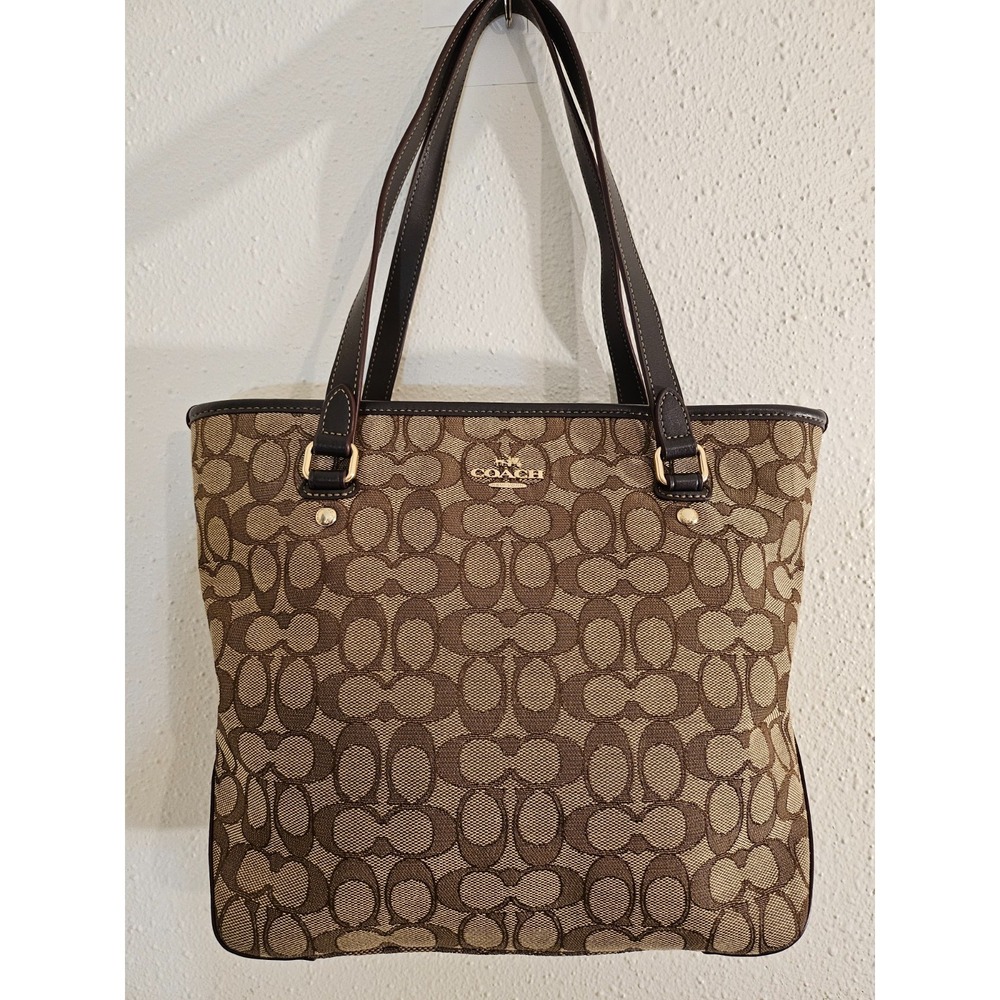 Coach Tote Signature "C" Jacquard/Leather/ Beige/Brown/Gold accents - Picture 16 of 16